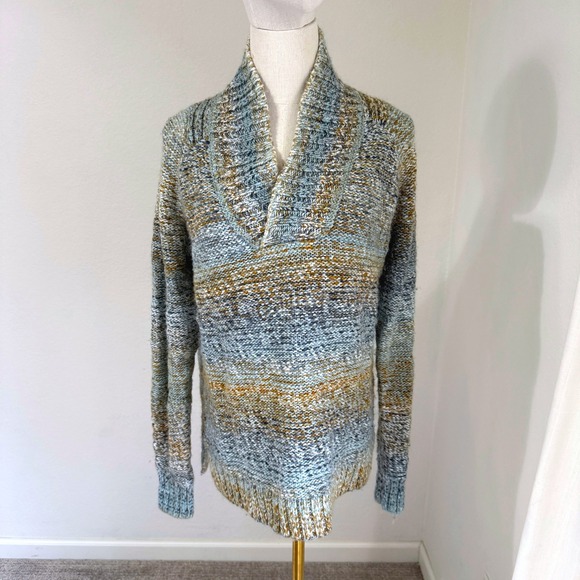 Prana Sweaters - Prana Wool Blend Shawl Collar Knit Sweater Blue Small Cozy Gorpcore Grandpa